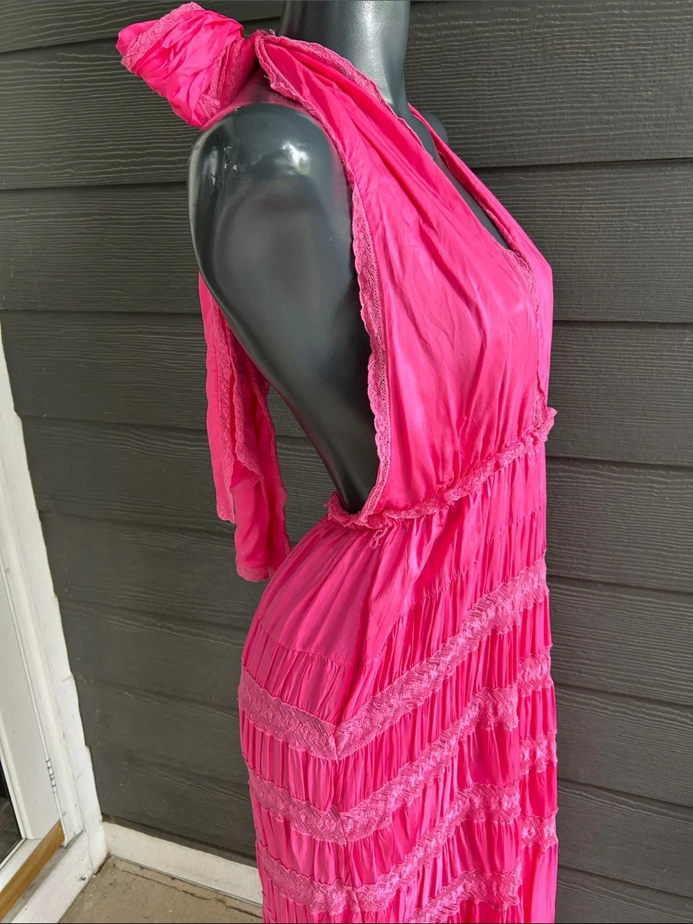 LoveShackFancy Hot Pink Halter Maxi Dress - As Is - Picture 7 of 16